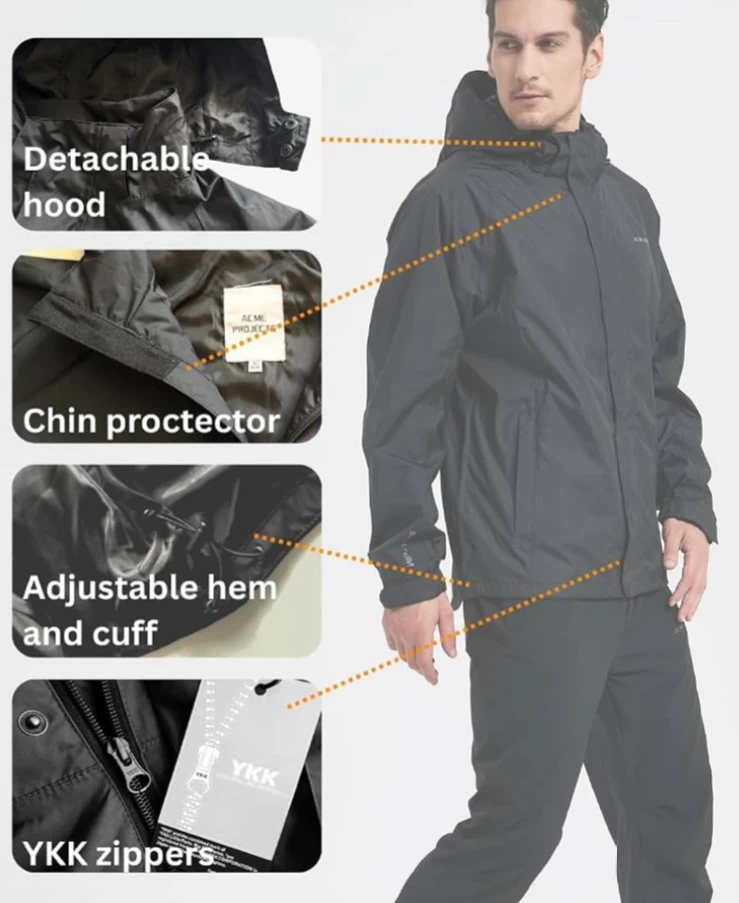 Men’s 3XL Waterproof Rain Suit Set Jacket & Pants Black - photo 4