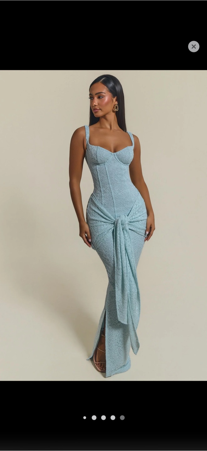 The Lace Tie Front Maxi Dress in Light Blue — Size 6