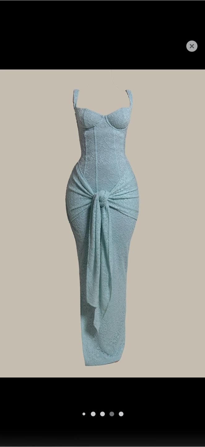 The Lace Tie Front Maxi Dress in Light Blue — Size 6 - photo 2