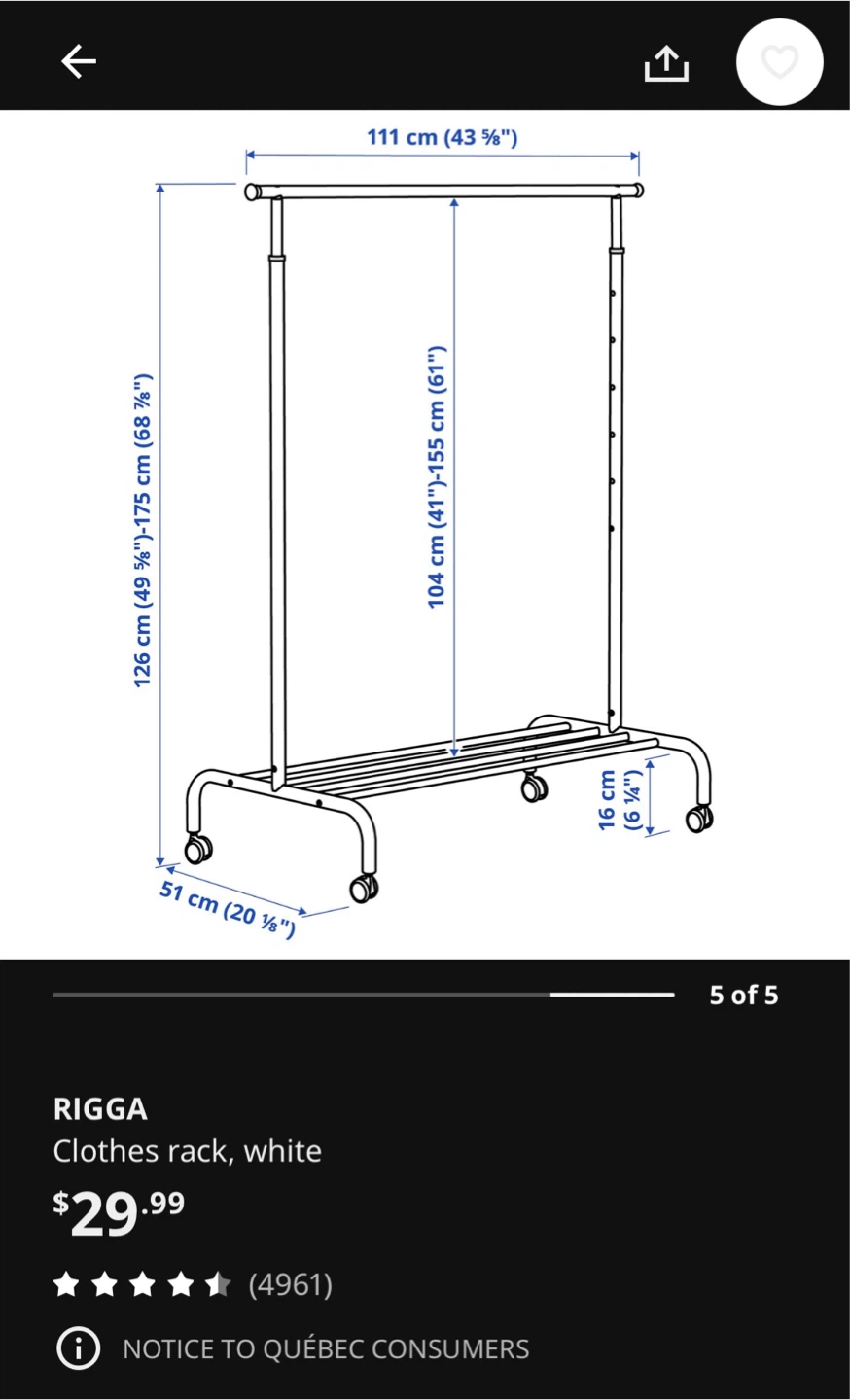 IKEA RIGGA Clothes Rack, White - photo 2