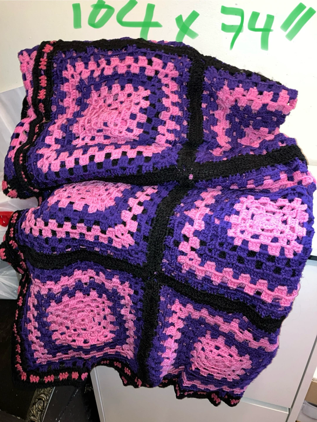 Handmade Crochet Granny Square Blanket - Purple, Pink, Black