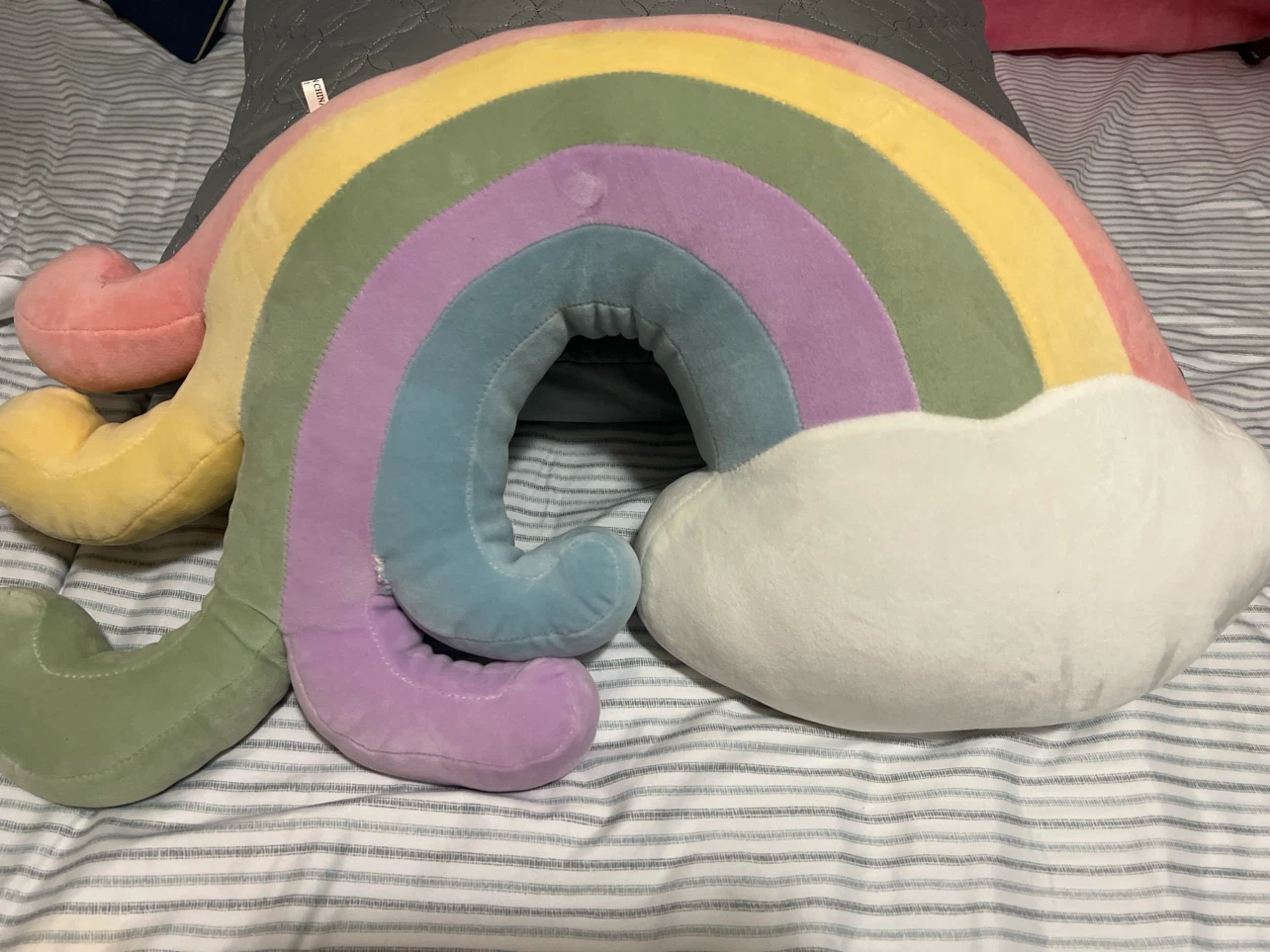 Plush Rainbow Pillow with Clouds and Stars