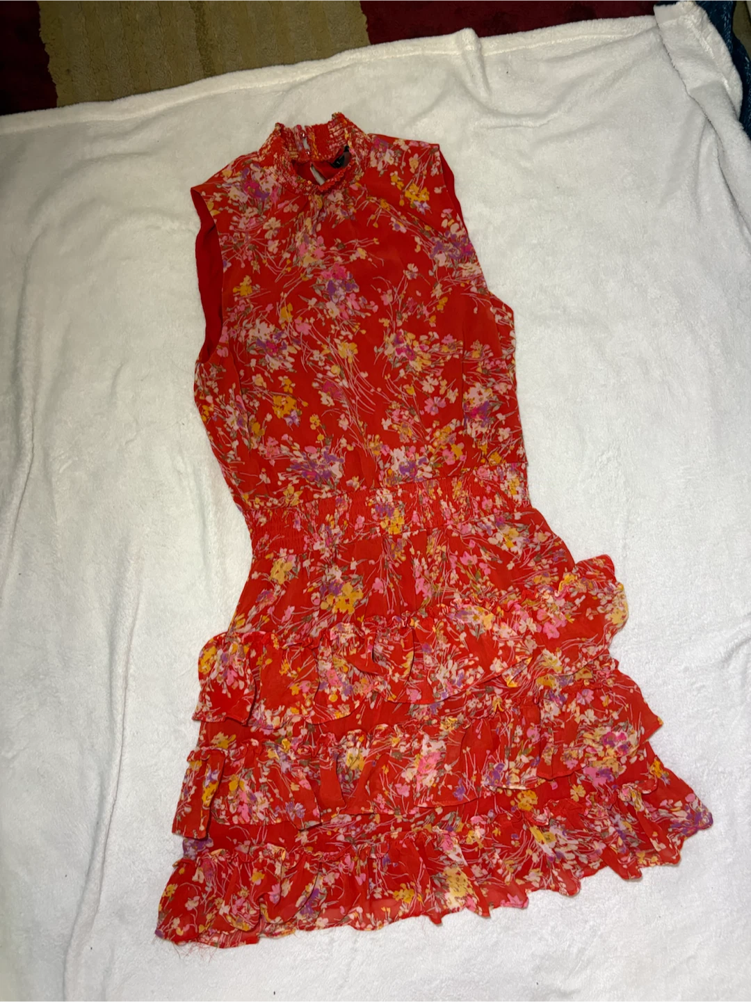 Red Floral Ruffle Dress