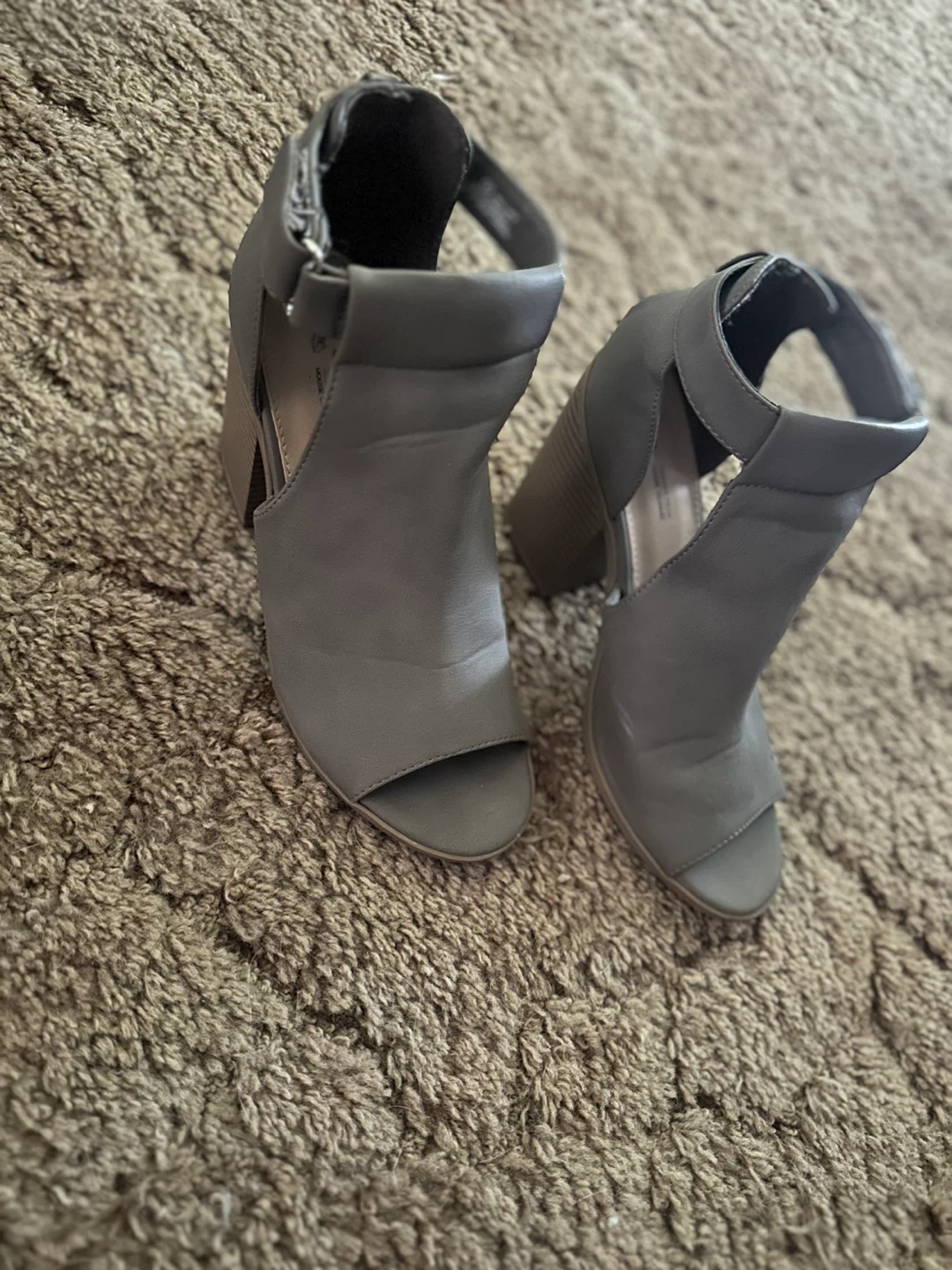 Grey Peep-Toe Wedge Ankle Boots -9