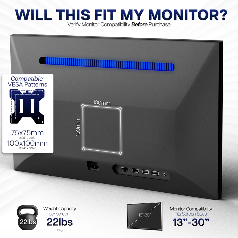 VIVO Dusk Monitor Desk Mount, Holds 2 Computer Screens - photo 3