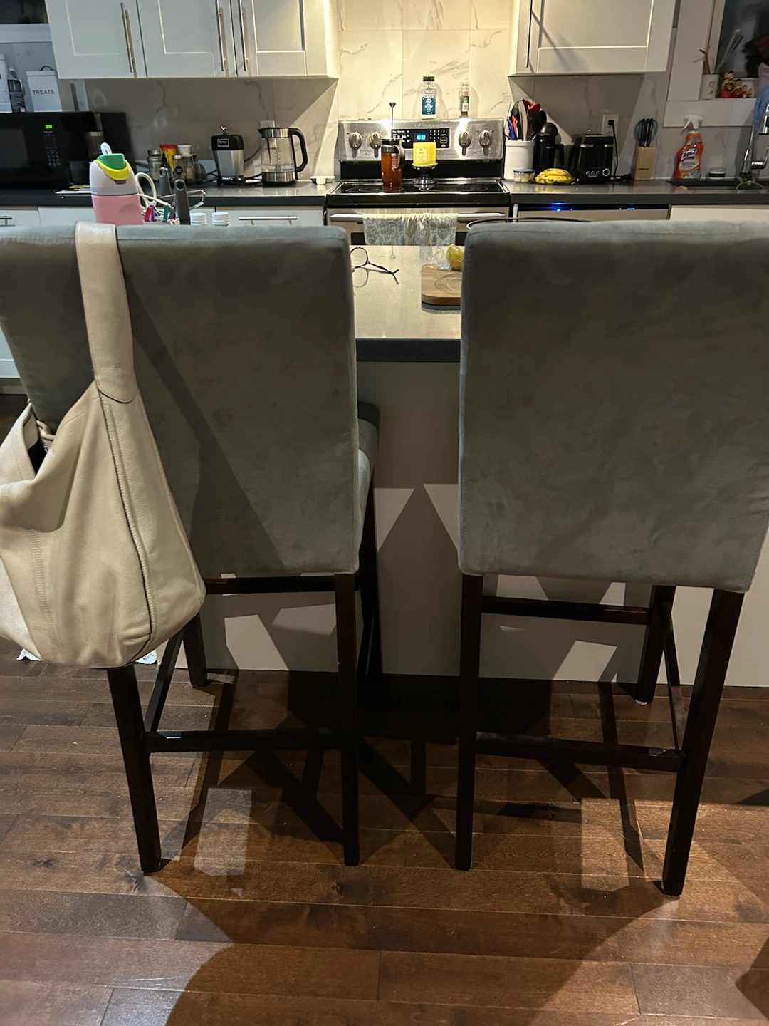 Set of 2 Grey Suede like Bar Stools - photo 2