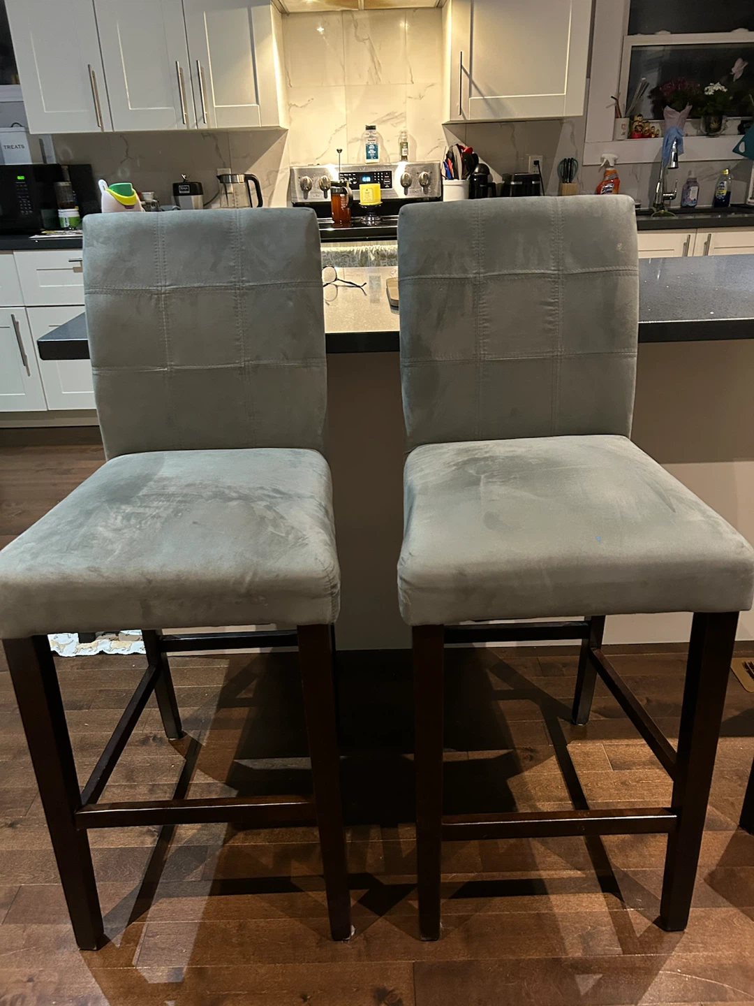 Set of 2 Grey Suede like Bar Stools - photo 3
