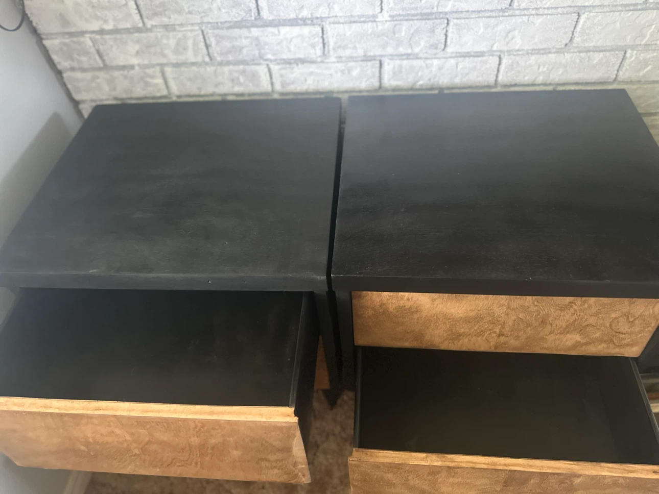 Pair of Black & Wood Nightstands