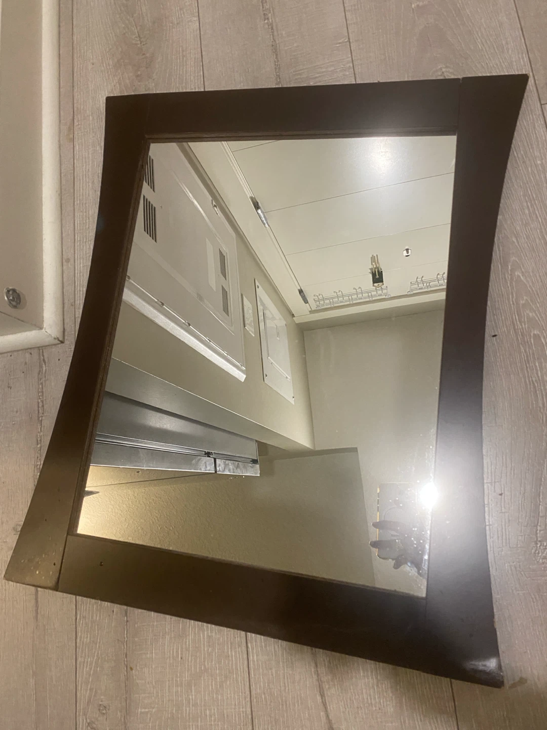 Modern Dark Brown Wood Framed Wall Mirror – 22” x 24” - photo 2