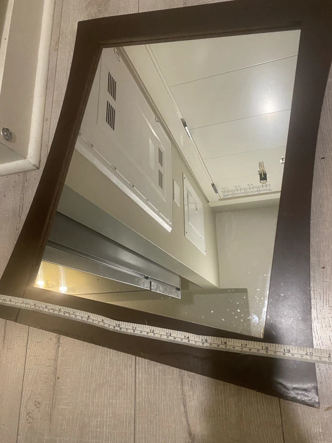 Modern Dark Brown Wood Framed Wall Mirror – 22” x 24” - photo 3