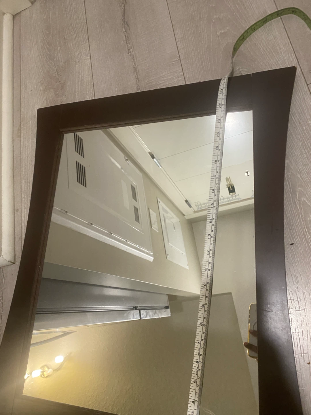 Modern Dark Brown Wood Framed Wall Mirror – 22” x 24” - photo 4