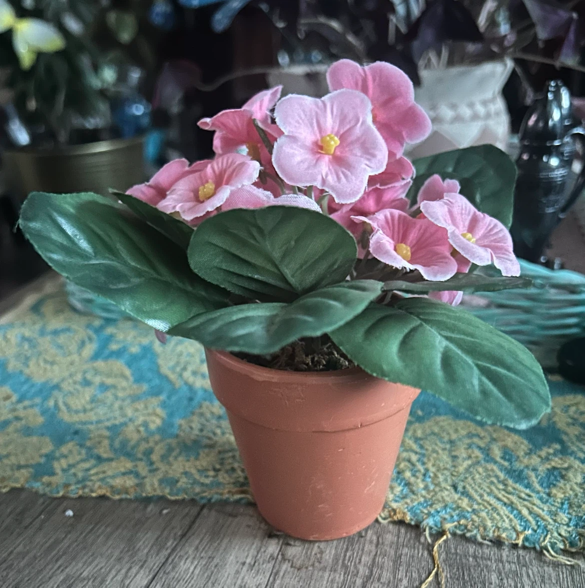 Pink Artificial Flower Plant in Terracotta Pot