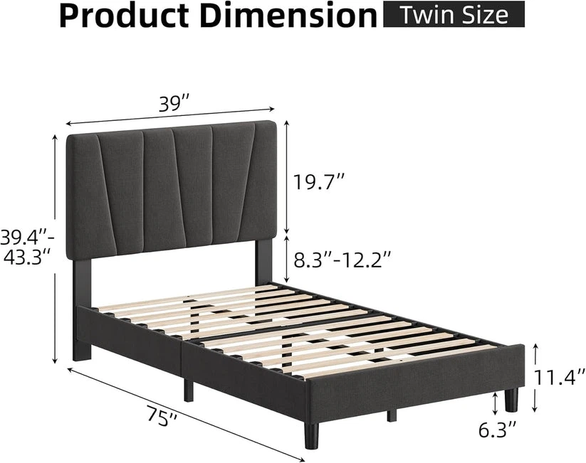 Garvee Twin Size Bed Frame with Adjustable Headboard - photo 2