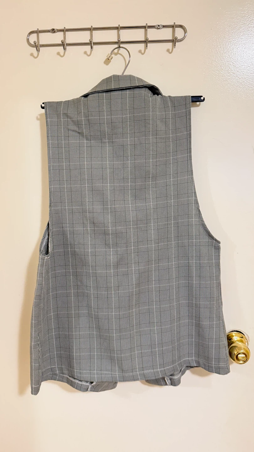 Grey Plaid Sleeveless Blazer Vest - photo 3