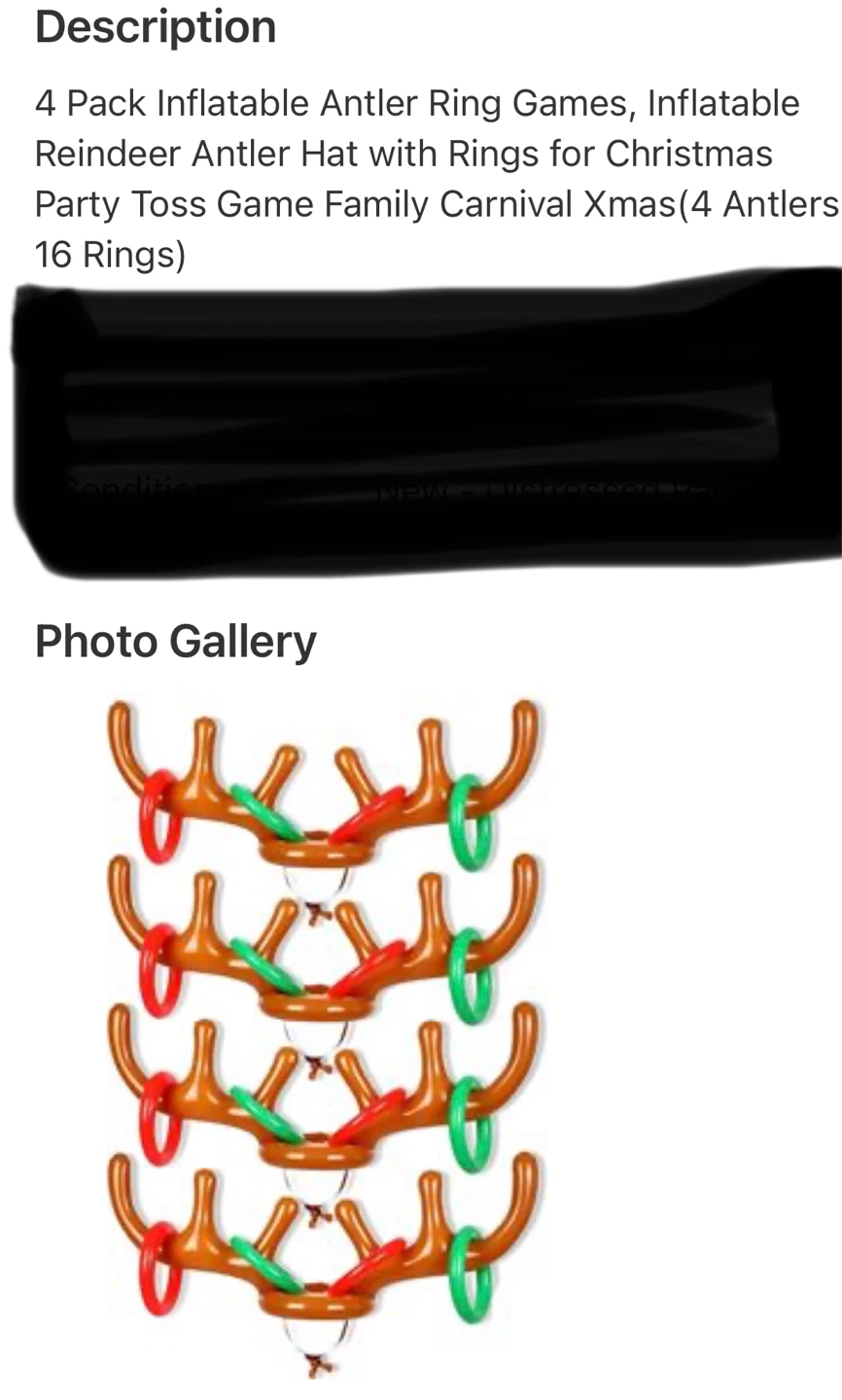 4 Pack Inflatable Reindeer Antler Hat Ring Toss Game