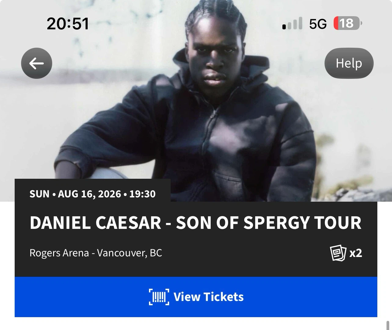 Daniel caesar concert aug 16 - 2 tickets