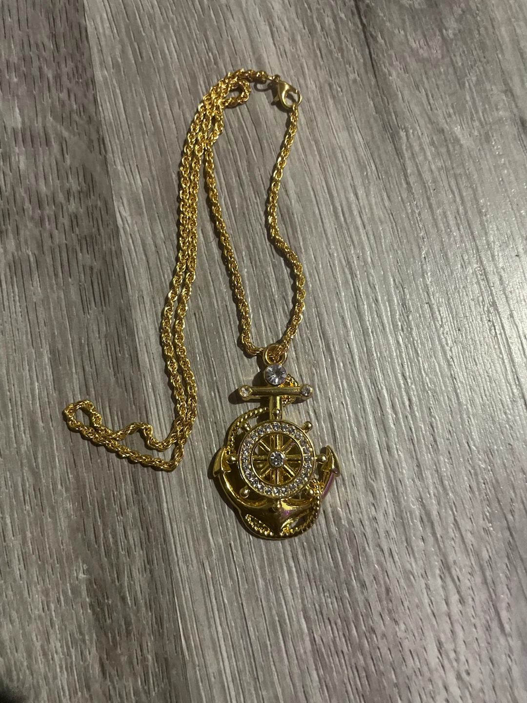 Gold Anchor and Ship Wheel Necklace
