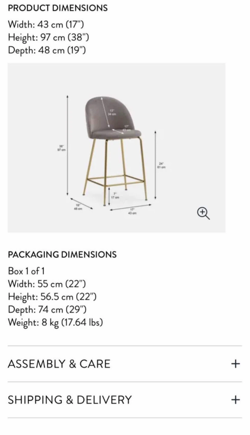 Polly Velvet Counter Stools (Set of 4) - Light Grey - photo 4
