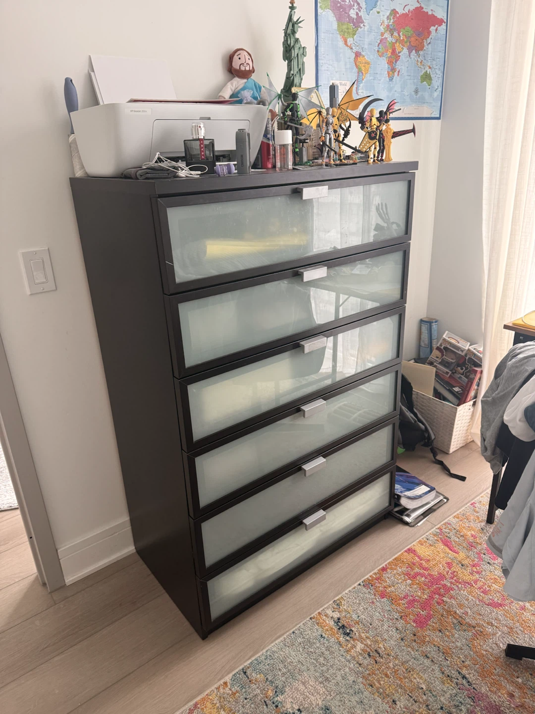 IKEA 5-Drawer Chest with Frosted Glass Doors