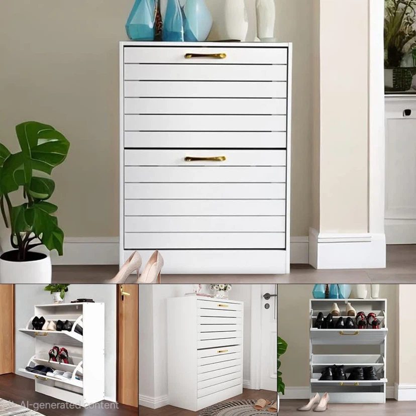 Timechee 8 Pair Shoe Storage Cabinet- WHITE - photo 2