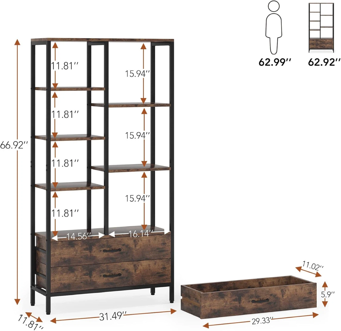 Industrial Bookshelf with Drawers