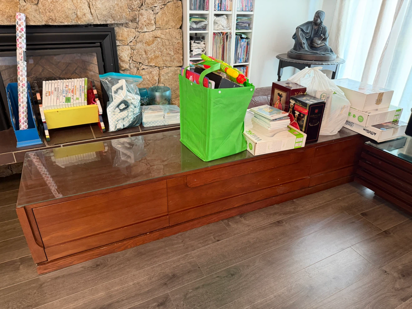 Wooden tv stand with Glass Top