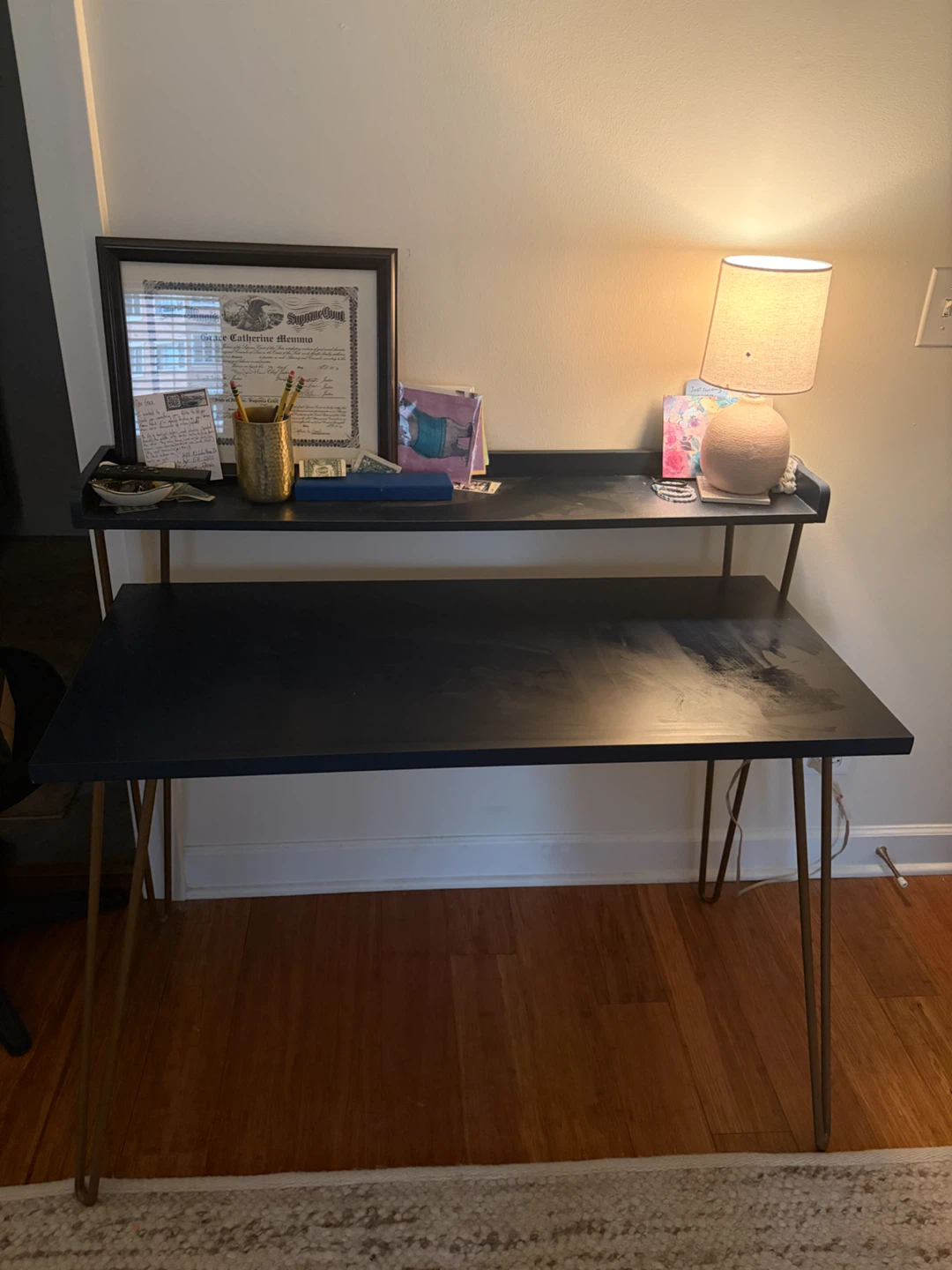 Navy blue desk