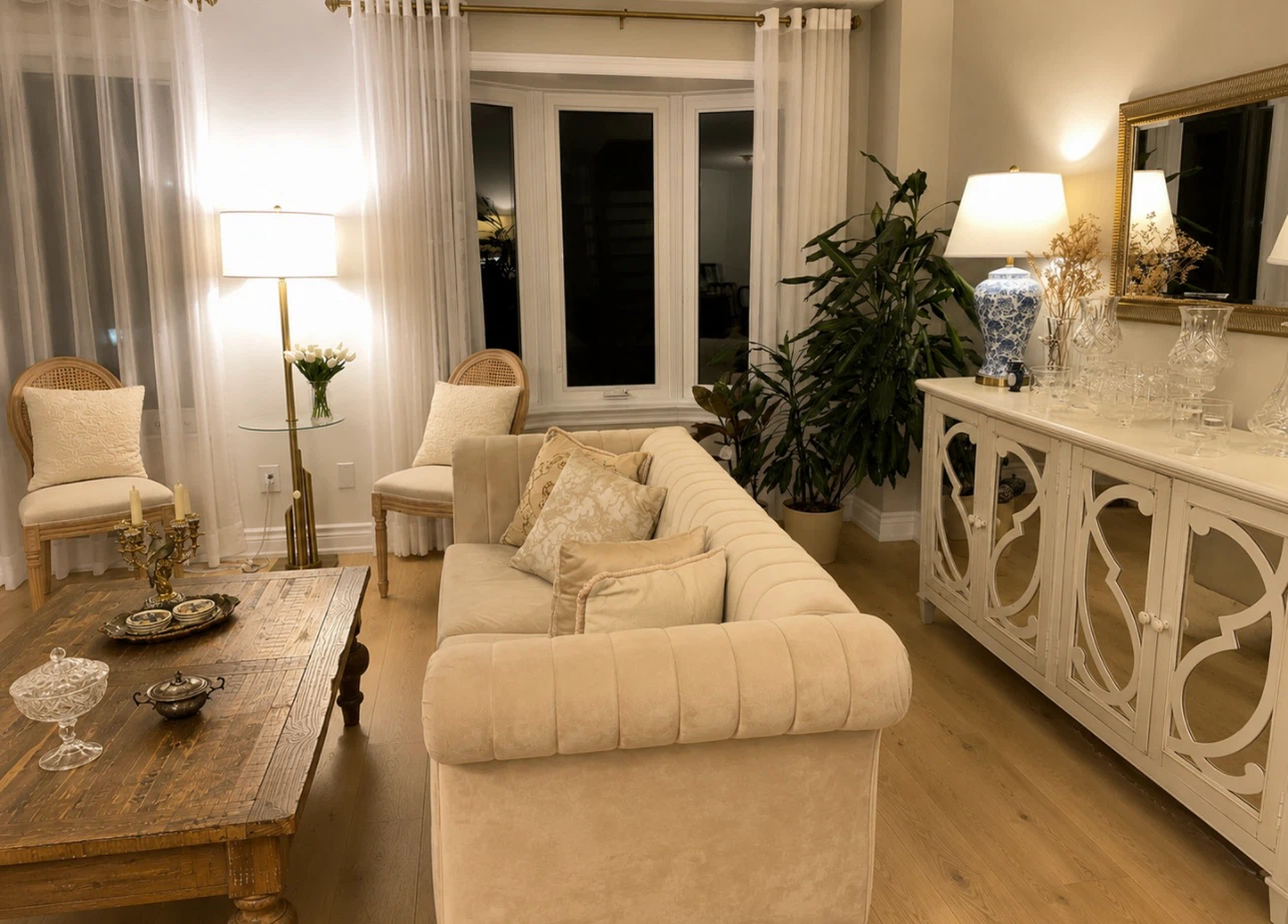 Cream coloured sofa with decorative pillows
