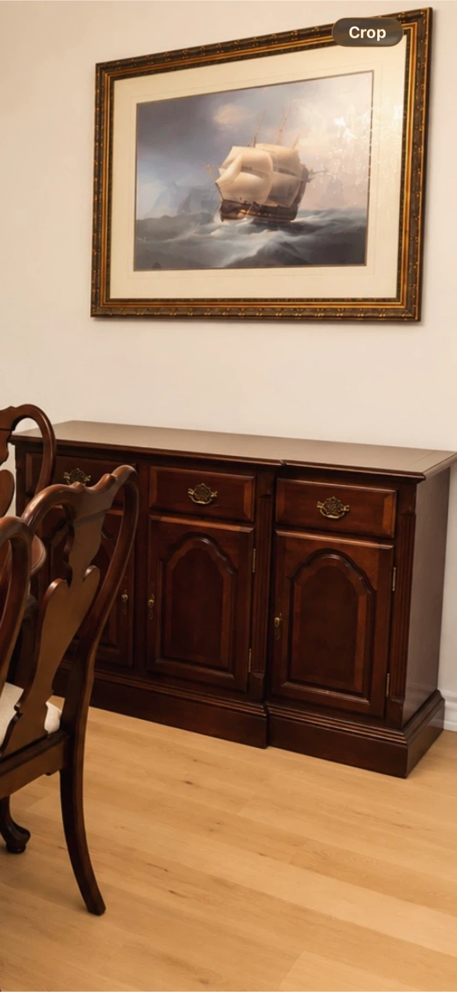 Dark Wood Sideboard with Cabinets and Drawers