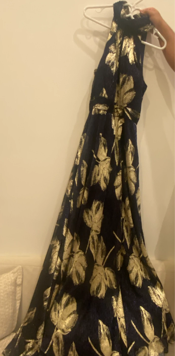 Navy Blue and Gold Floral Maxi Dress from Laura
