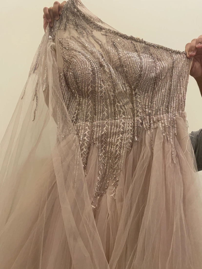 Beaded One-Shoulder Tulle Gown
