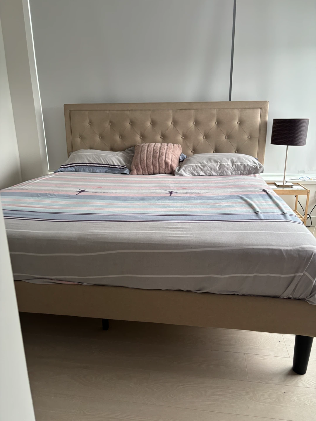 Queen Bed Frame with Tufted Headboard