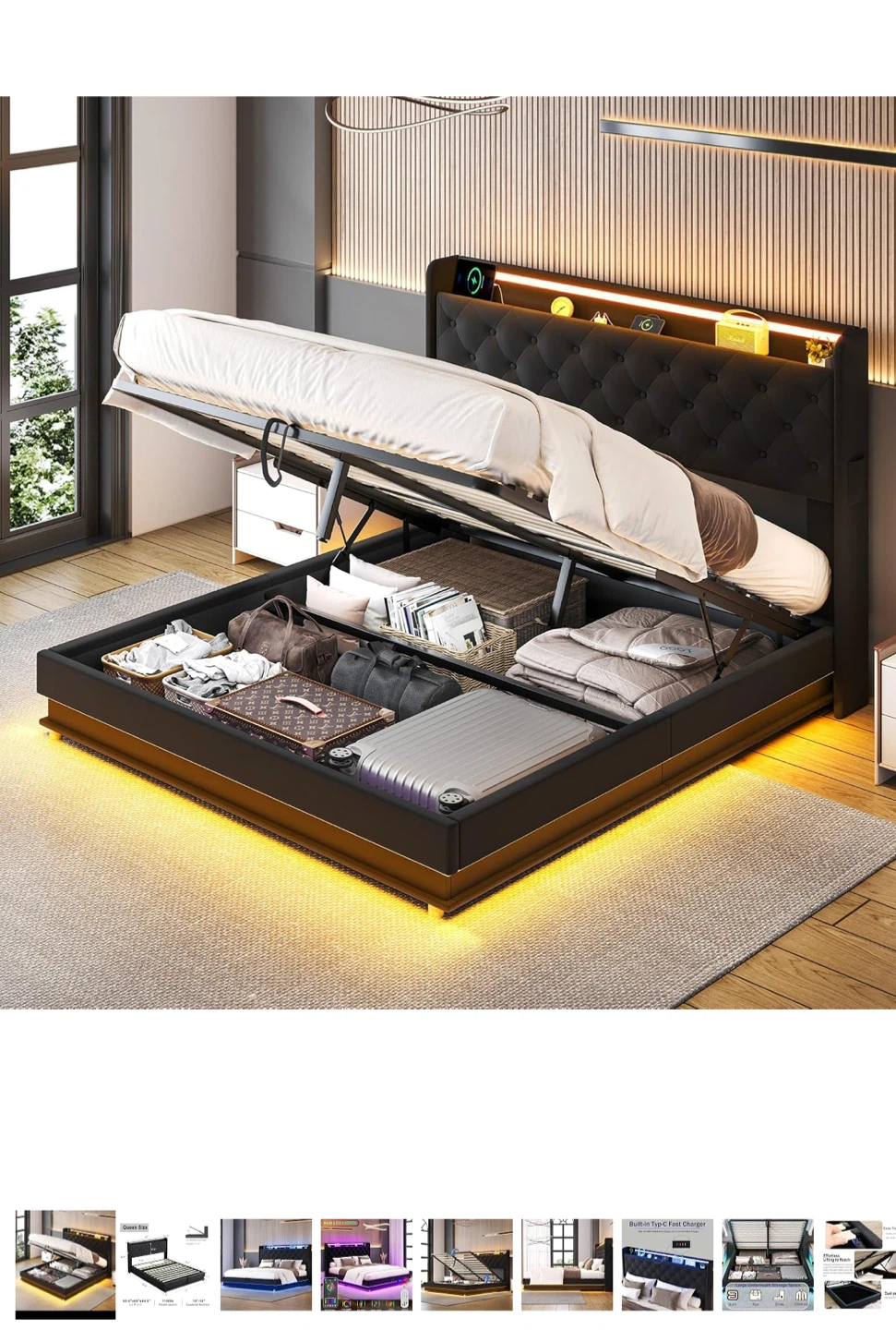 Queen Size Bed Frame & mattress with Storage