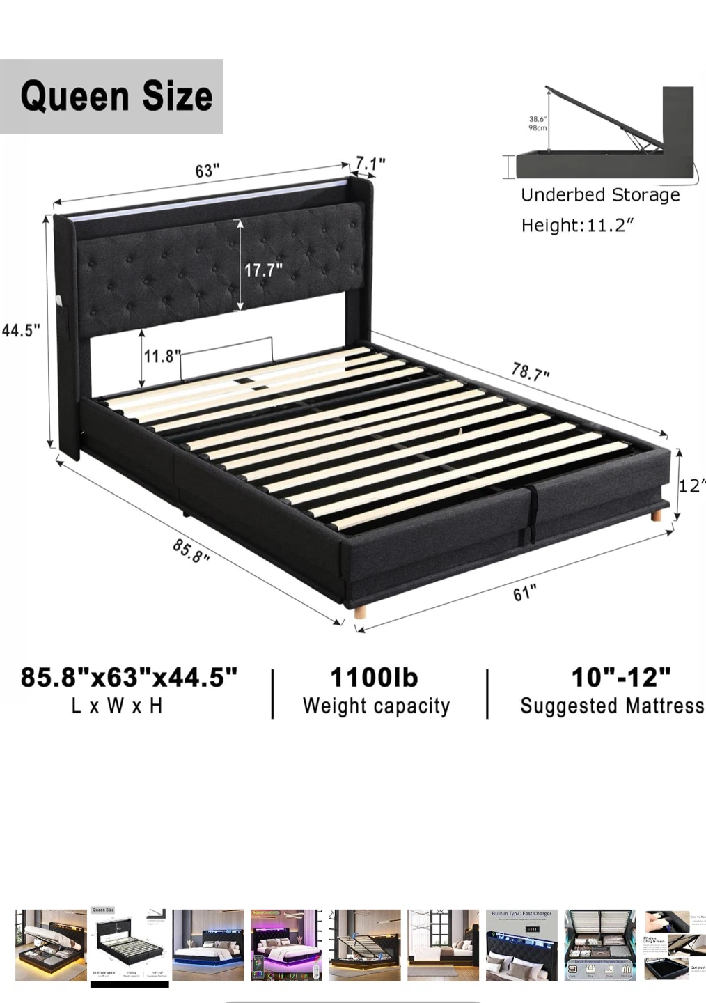 Queen Size Bed Frame & mattress with Storage - photo 2