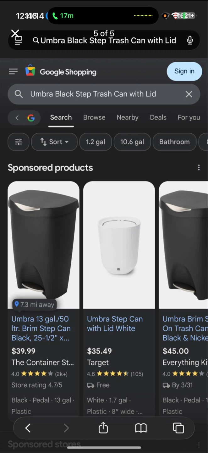 New/ Nuevo 13 Gallon Umbra Black Step Trash Can with Lid