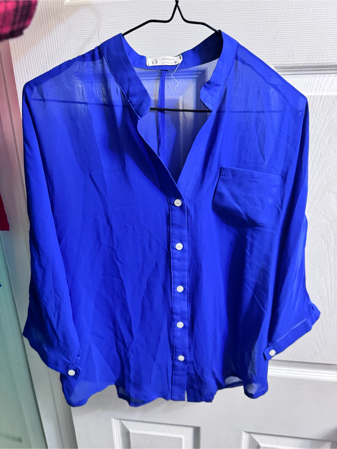 Floral Print T-Shirt and Blue Sheer Button-Up Shirt Bundle - photo 2