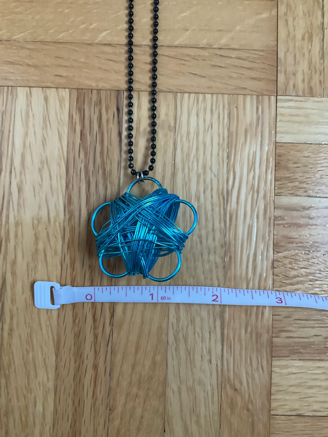 Blue Floral Wire Pendant Necklace on Black Ball Chain - photo 4