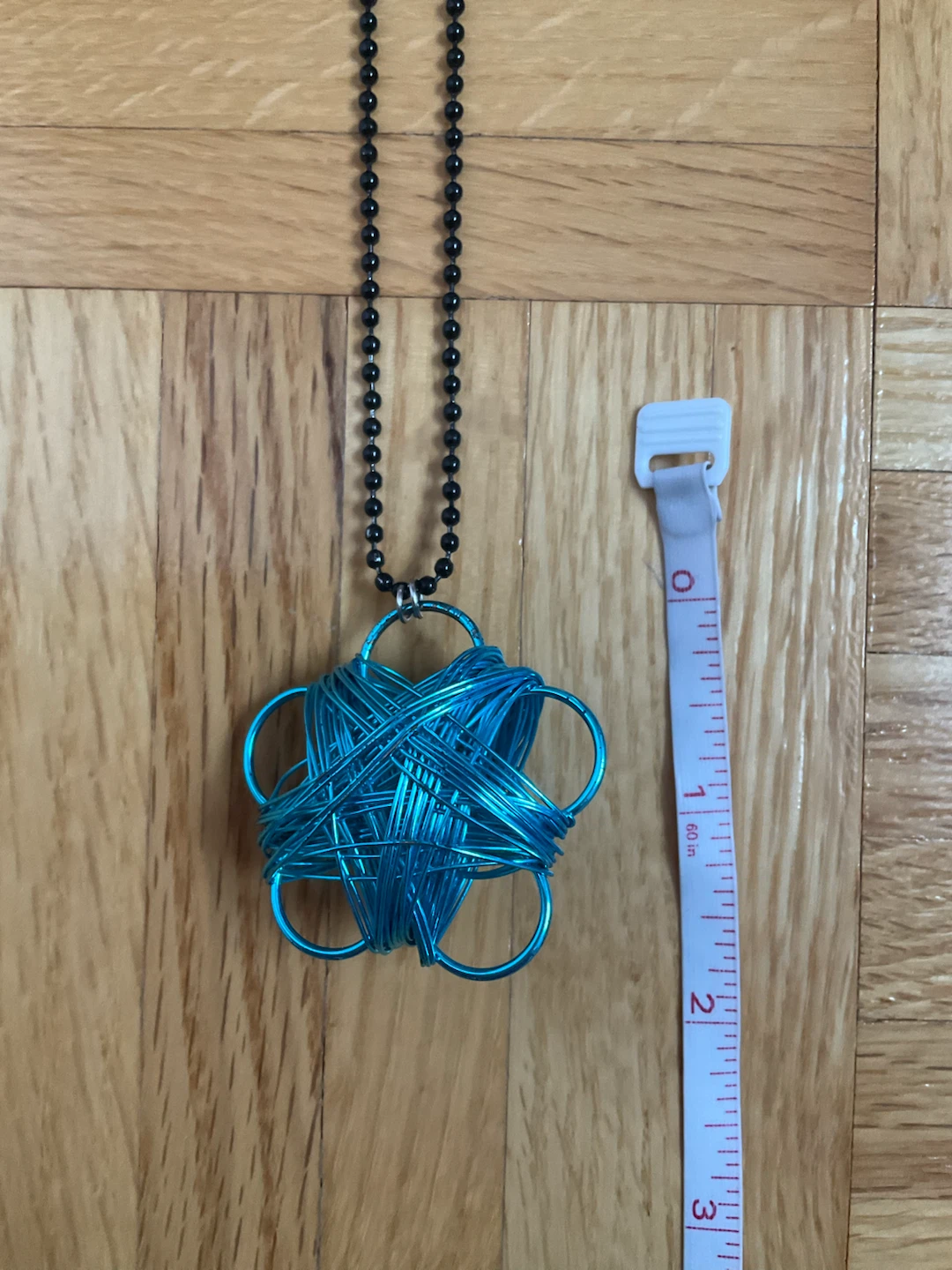Blue Floral Wire Pendant Necklace on Black Ball Chain - photo 5