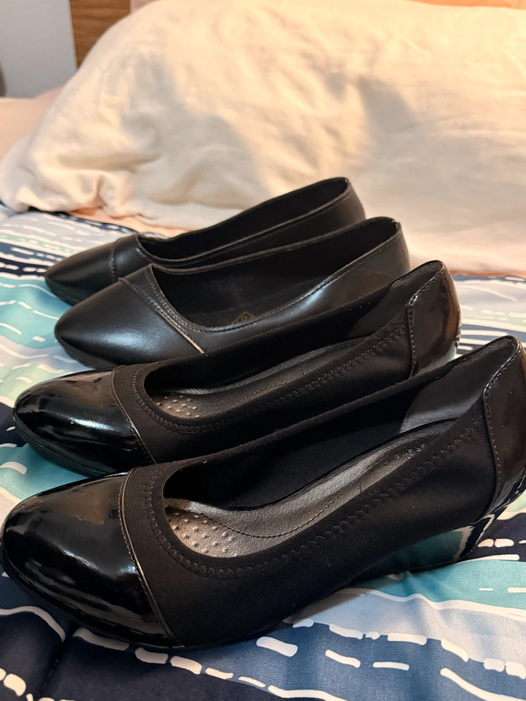 Two for $10. Women's Black Wedge Heels, size 6 - photo 2