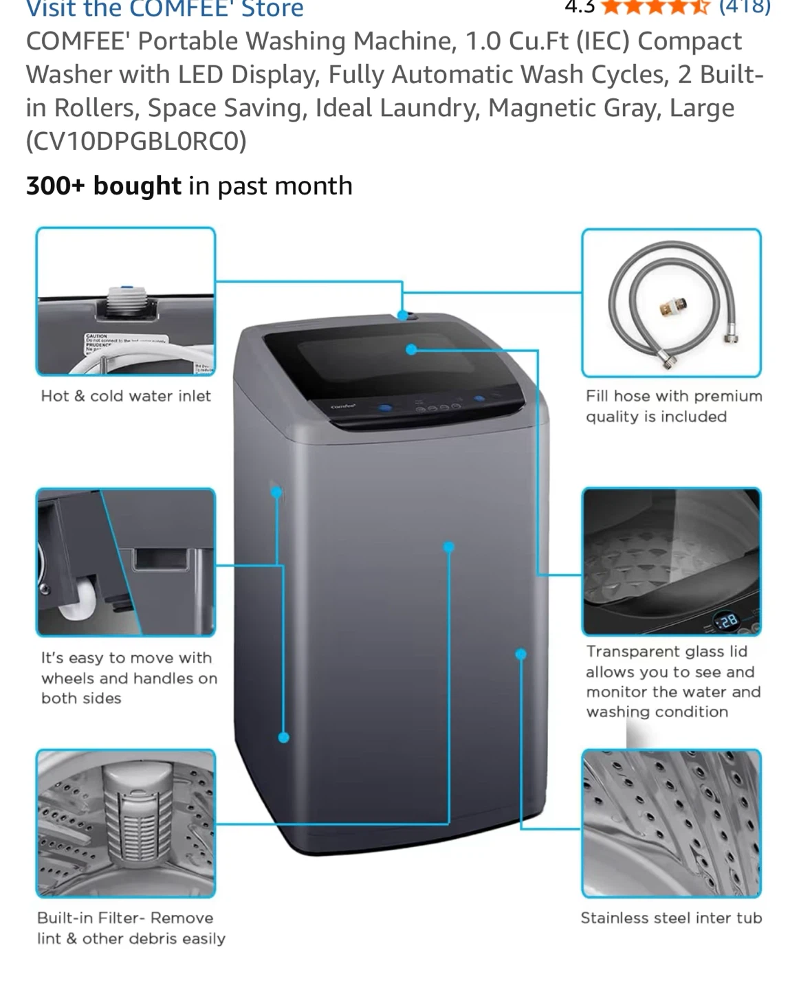 COMFEE' Portable Washing Machine - 1.0 Cu.Ft Compact Washer - photo 4