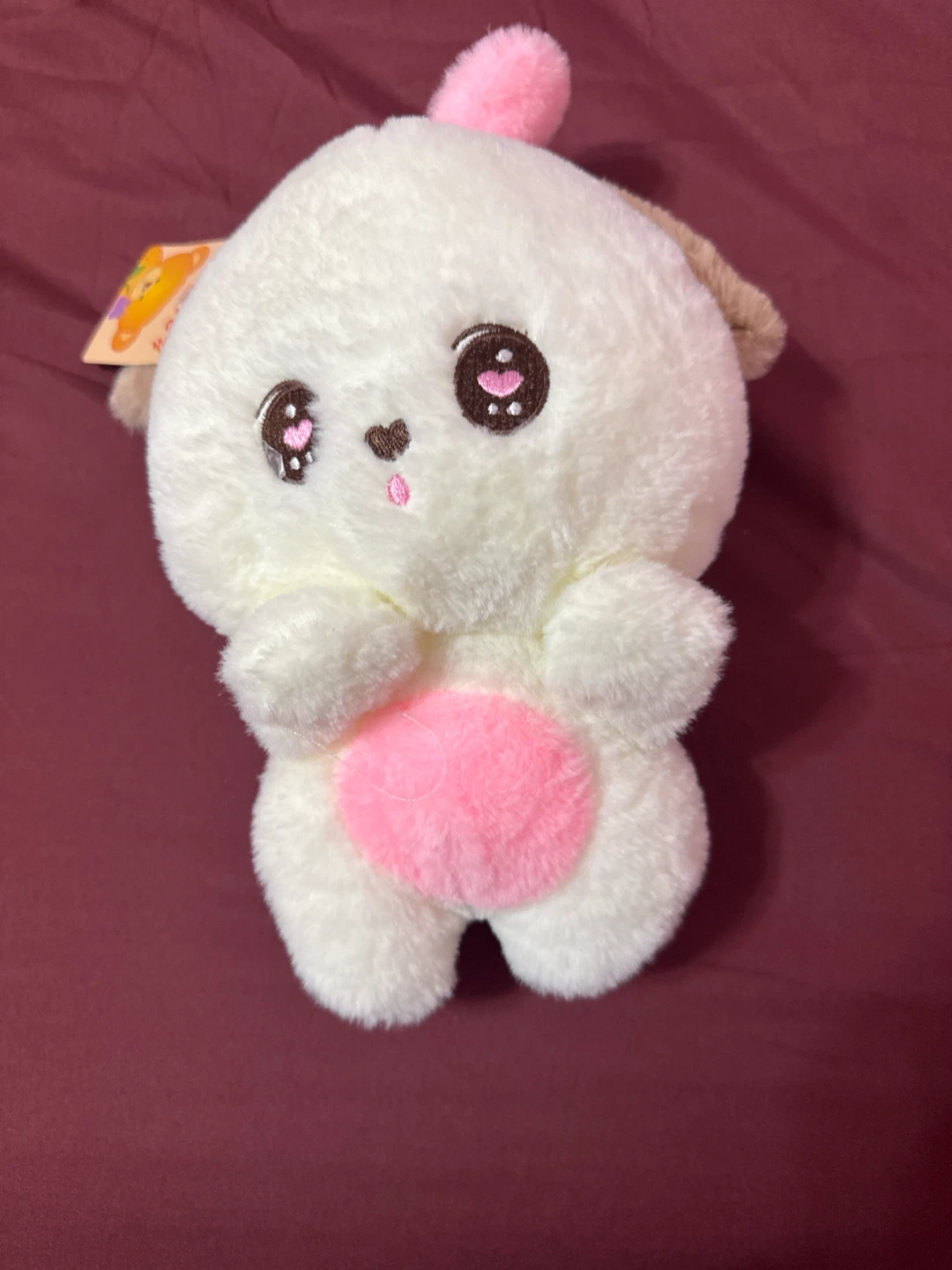 White and Pink Fluffy Stuffed Dog Plush Toy