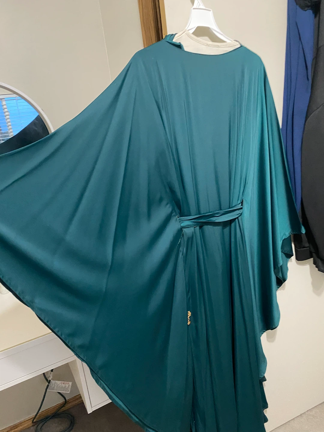Teal Satin butterfly abaya