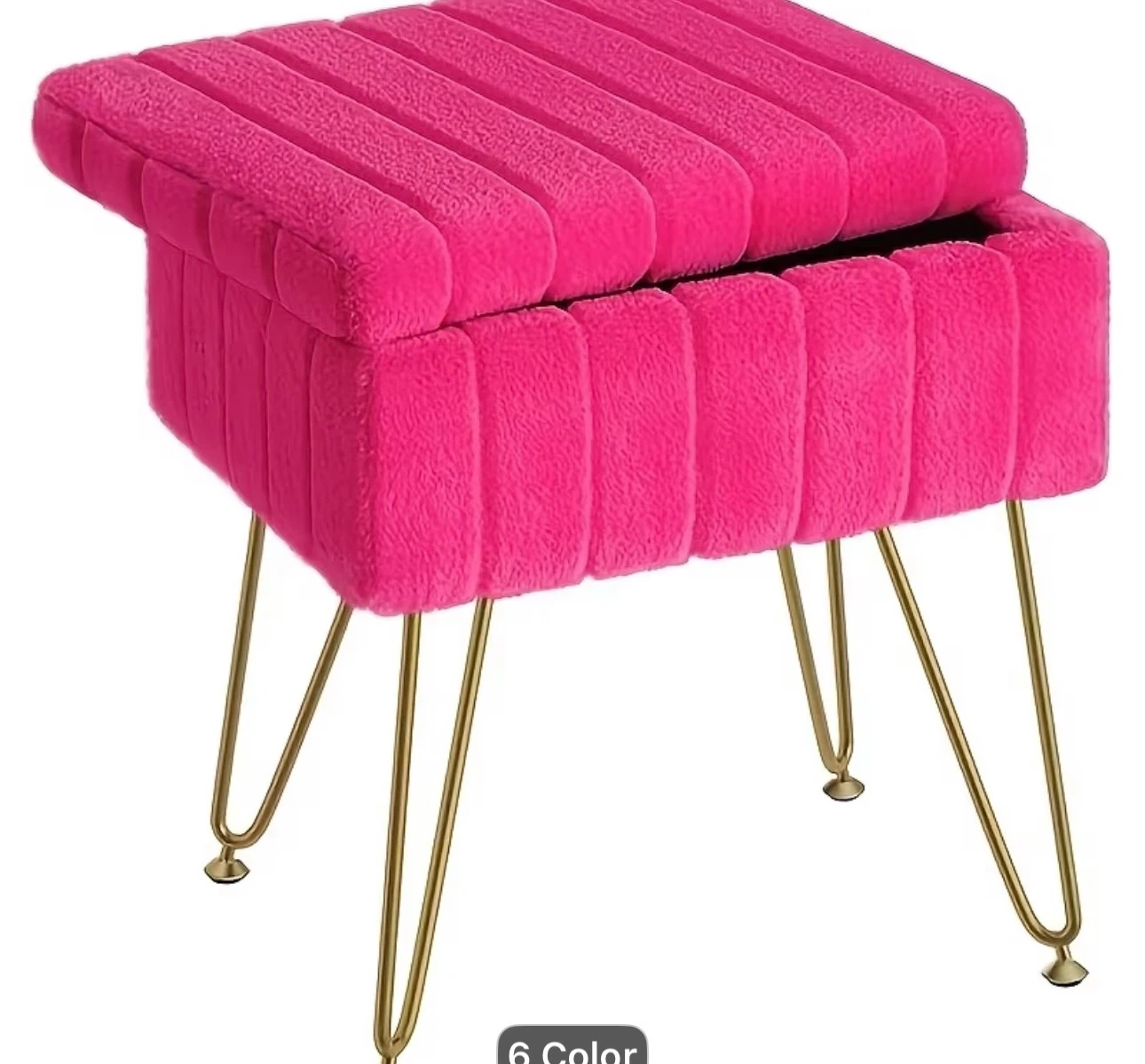 Pink Faux Fur Storage Ottoman Footrest - photo 5