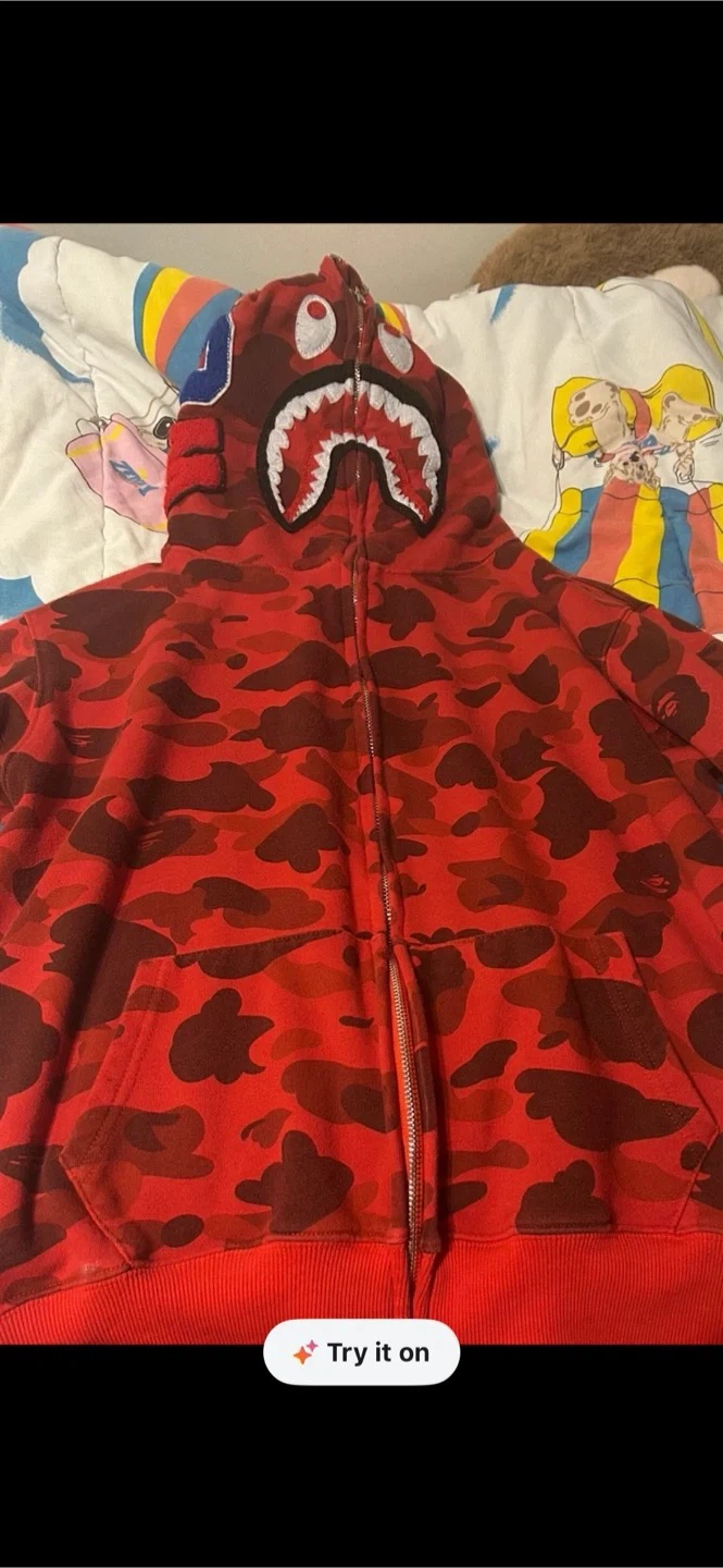 BAPE Red Camo Shark Full Zip Hoodie
