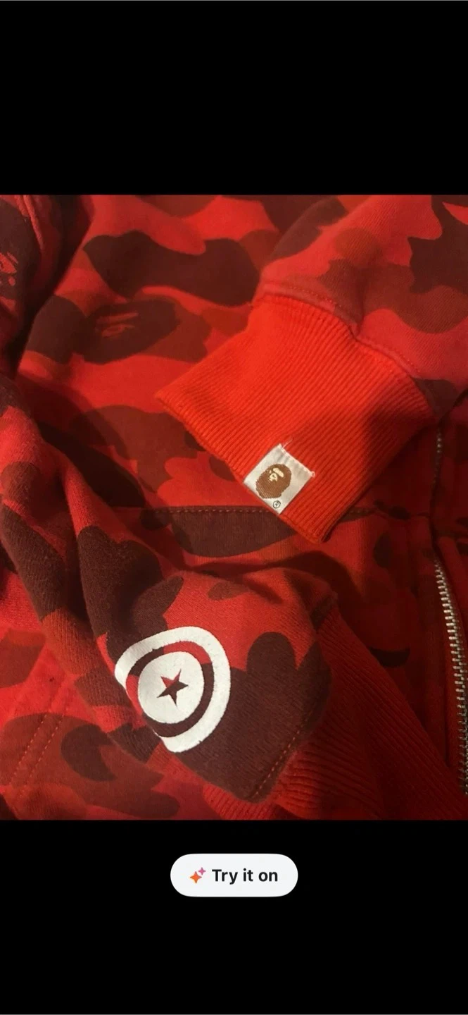 BAPE Red Camo Shark Full Zip Hoodie - photo 2