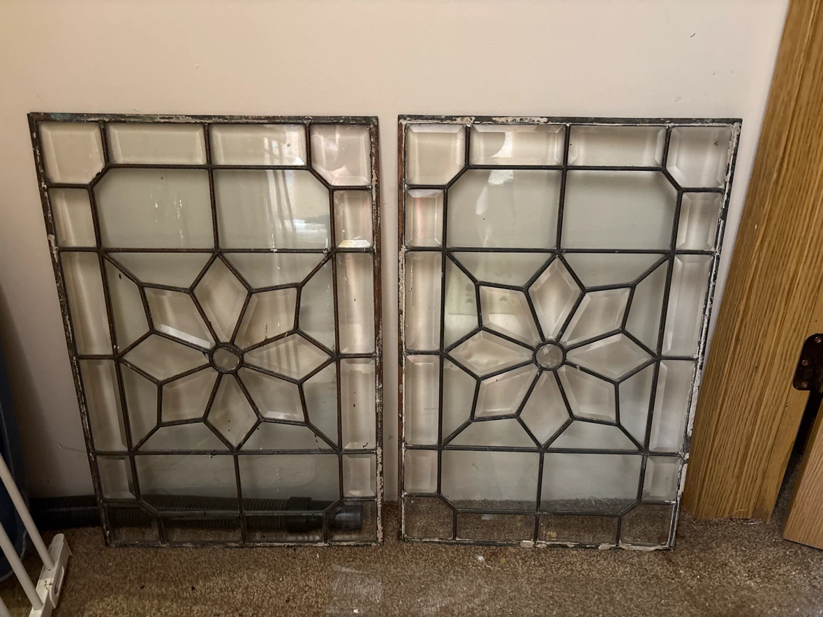 Set of 2 vintage stained glass window panels