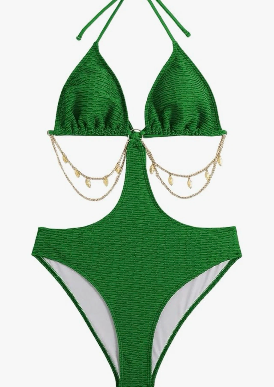 Green Halter Bikini with Gold Leaf Chain Detail - photo 2