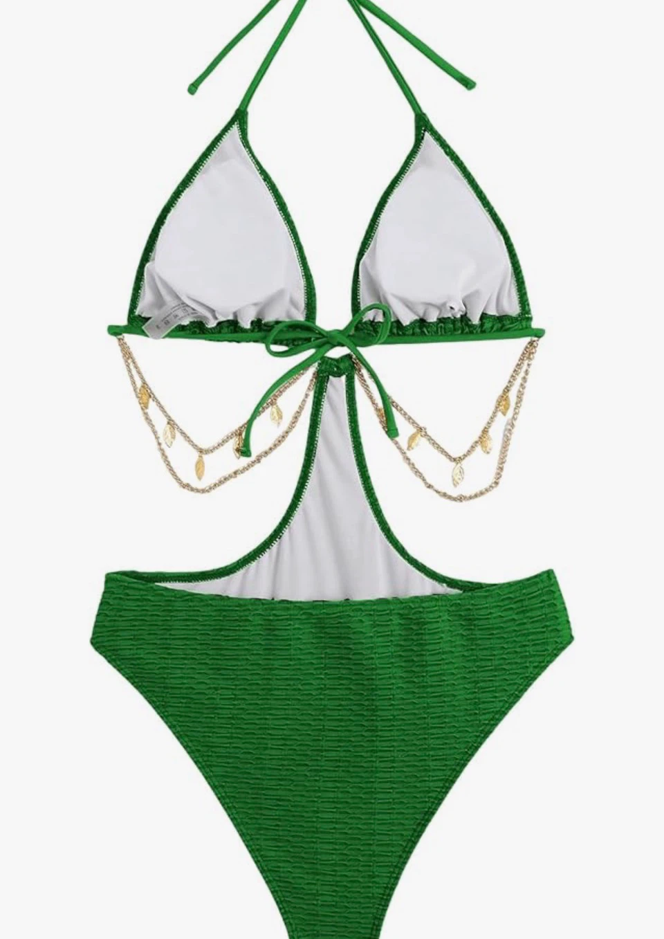 Green Halter Bikini with Gold Leaf Chain Detail - photo 3