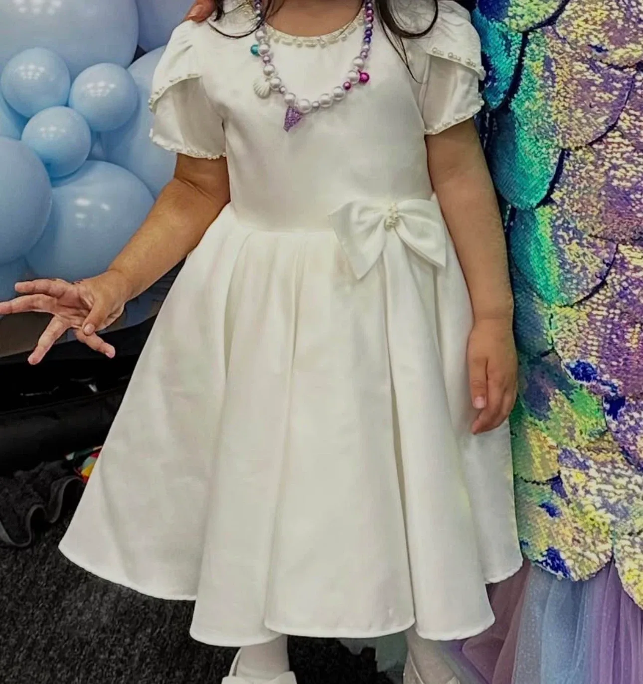 White Christening Dress with Pearls and Bow - photo 4