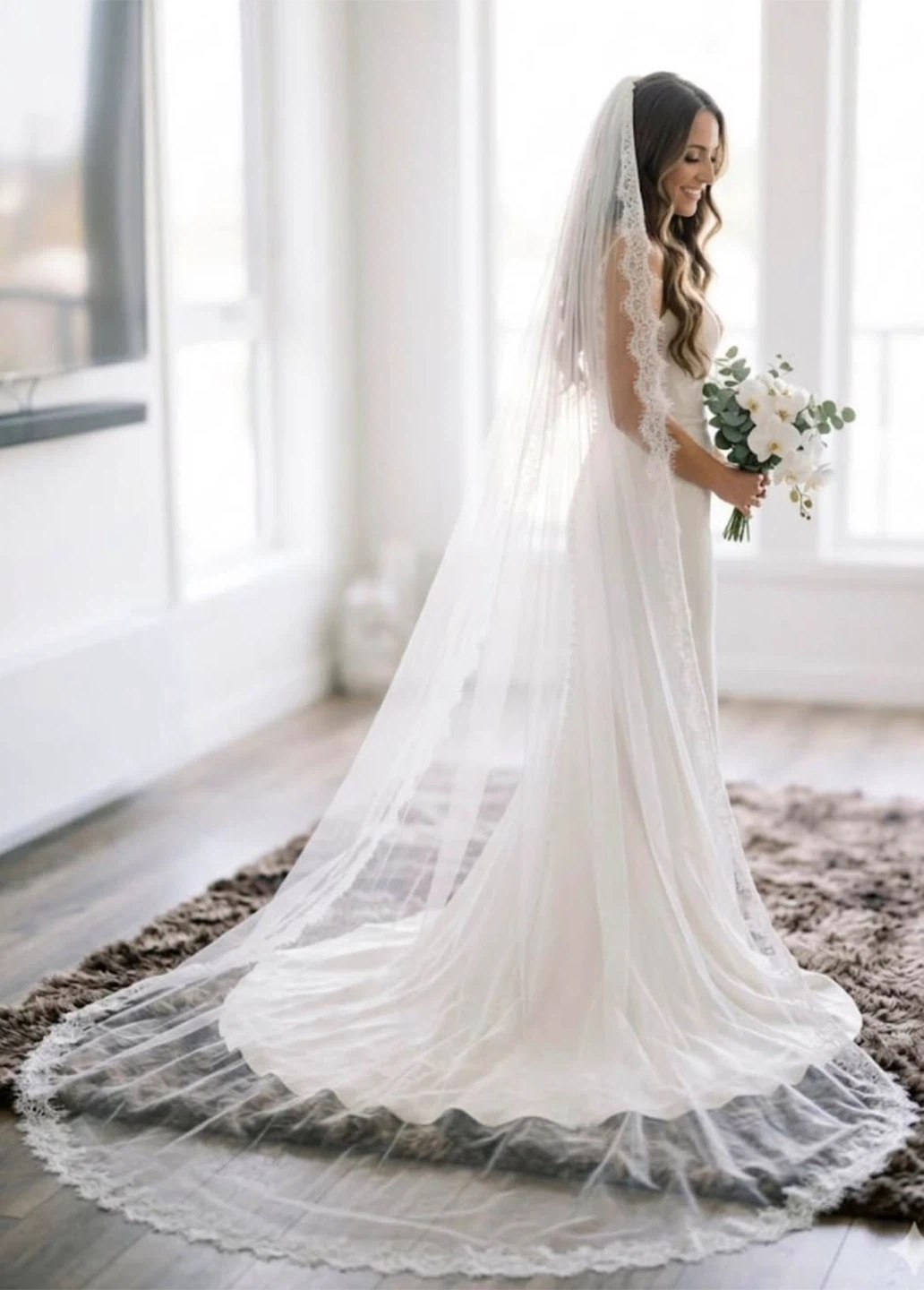 Soft White Lace Trim cathedral Veil
